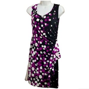 Dressbarn Purple And Black Scoop Neck Ruched Mini Dress Size 4